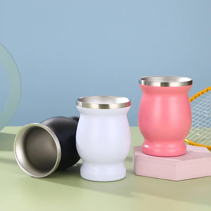 230ml Yerba Mate puodelių rinkinys iš nerūdijančio plieno su dvigubu valymo šepetėliu šiaudeliais nuo nuplikimo izoliuotas puodelis namų arbatos indai