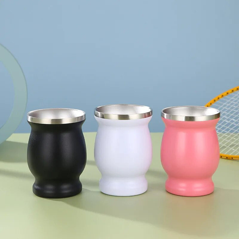 230ml Yerba Mate puodelių rinkinys iš nerūdijančio plieno su dvigubu valymo šepetėliu šiaudeliais nuo nuplikimo izoliuotas puodelis namų arbatos indai