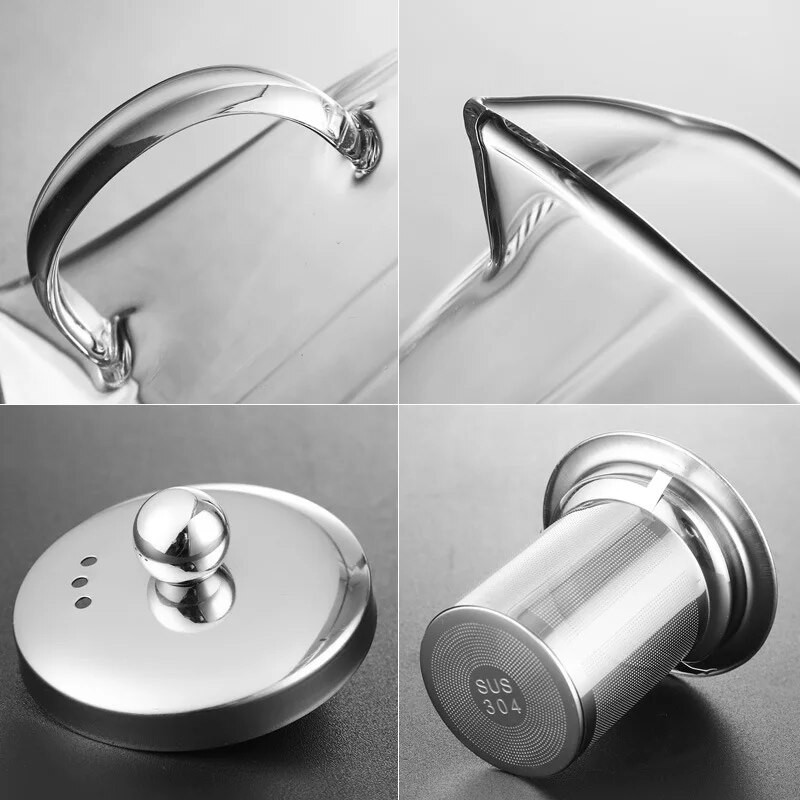 Čajnik s infuzerom Filter za čaj od nehrđajućeg čelika Kuhalo za čaj s cvijećem Kung Fu Set za čaj Droshipping Čajnik od četvrtastog stakla otporan na toplinu