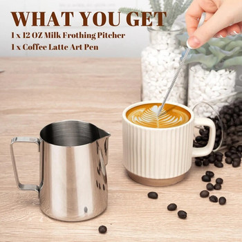 Αξεσουάρ μηχανής εσπρέσο καπουτσίνο 12oz Milk Frothing Pitcher Cappuccino with Latte Pen Clear Scale για σπίτι, μπαρ και καφετέριες