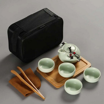 Китайска тенджера и чаша Чаен комплект Пътуване Кунг Фу Керамични преносими чаени чаши Чайник Порцеланови чаши Gaiwan Чаши Инструменти за церемония Ръчно изработени мини