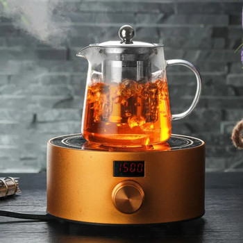 Γυάλινο δοχείο τσαγιού με έγχυση από ανοξείδωτο χάλυβα Ανθεκτικό στη θερμότητα δοχείο Τσαγιέρα λουλουδιών Puer Tea Kettle Teaware