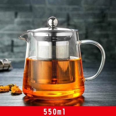 Стъклена кана за чай с инфузер от неръждаема стомана Топлоустойчив контейнер Чайник за чай с цветя Чайник за чай Пуер Чайник