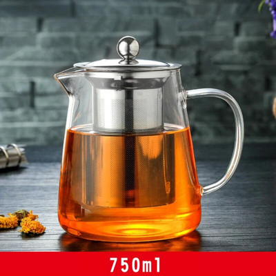 Стъклена кана за чай с инфузер от неръждаема стомана Топлоустойчив контейнер Чайник за чай с цветя Чайник за чай Пуер Чайник