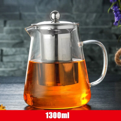 Стъклена кана за чай с инфузер от неръждаема стомана Топлоустойчив контейнер Чайник за чай с цветя Чайник за чай Пуер Чайник