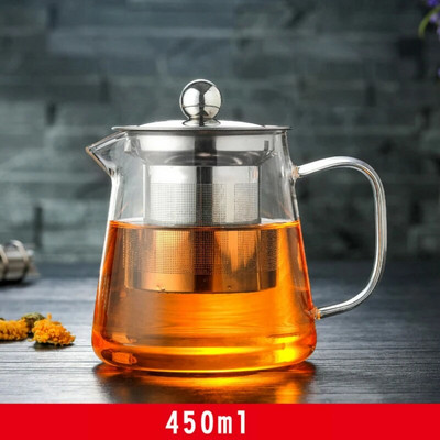 Стъклена кана за чай с инфузер от неръждаема стомана Топлоустойчив контейнер Чайник за чай с цветя Чайник за чай Пуер Чайник