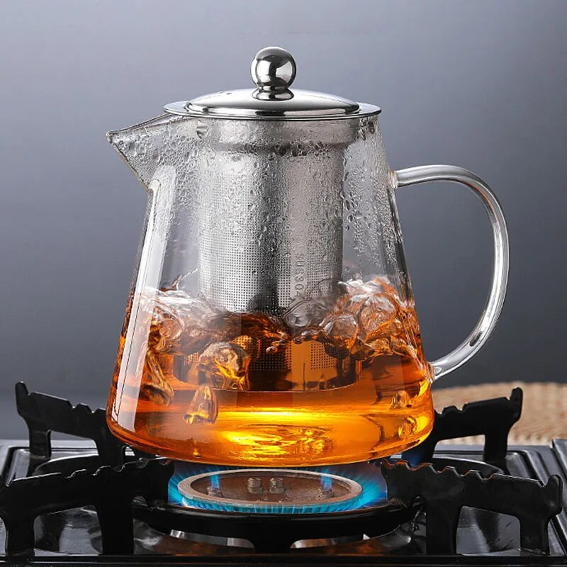 Стъклена кана за чай с инфузер от неръждаема стомана Топлоустойчив контейнер Чайник за чай с цветя Чайник за чай Пуер Чайник
