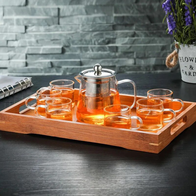 Стъклена кана за чай с инфузер от неръждаема стомана Топлоустойчив контейнер Чайник за чай с цветя Чайник за чай Пуер Чайник