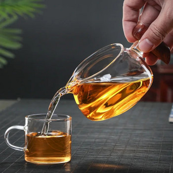 Странична дръжка Стъклена чаша правосъдие Топлоустойчива мъжка чаша Чайник Чайник за чайник за приготвяне на чай Чайник с инфузер Pu Erh Gaiwan