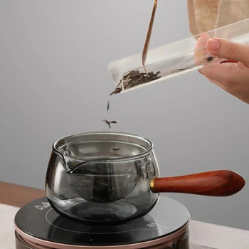 Полуавтоматичен ротационен топлоустойчив стъклен чайник за приготвяне на чай с инфузер и дървена дръжка Офис Аксесоари за дома Кухня