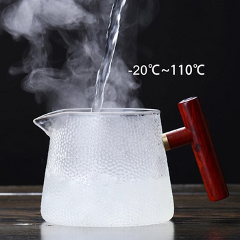 Висококачествен стъклен чайник 750 мл странична дръжка за готвене чайник високо боросиликатно стъкло готварска печка за чай дървена дръжка чайник комплект за чай
