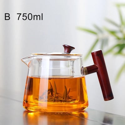 Visokokvalitetni stakleni čajnik 750ml bočna ručka za kuhanje čajnik od visokog borosilikatnog stakla kuhalo za čaj s drvenom ručkom čajnik set za čaj