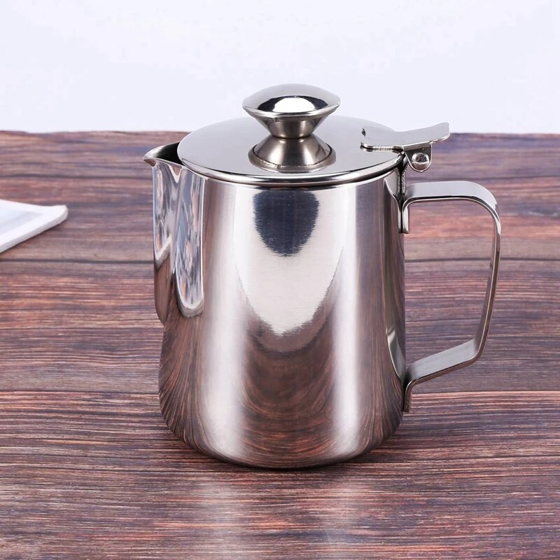 Кана за разпенване на мляко от неръждаема стомана с капак Кана за еспресо кафе капучино Чаша за разпенване на мляко и сметана