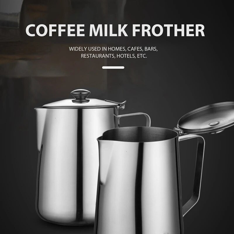 Кана за разпенване на мляко от неръждаема стомана с капак Кана за еспресо кафе капучино Чаша за разпенване на мляко и сметана