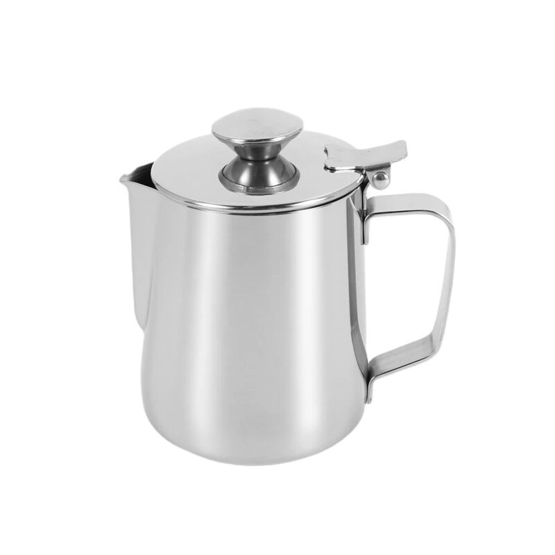 Кана за разпенване на мляко от неръждаема стомана с капак Кана за еспресо кафе капучино Чаша за разпенване на мляко и сметана