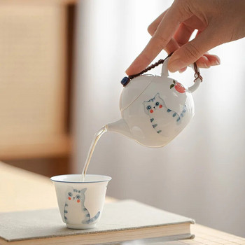 Χειροποίητη Τσαγιέρα Γάτας Χαριτωμένο κινούμενα σχέδια Κινέζικο κεραμικό βραστήρα Τσαγιέρα Τελετή τσαγιού Milk Oolong Tea Tie Guan Yin Teaware Τύπος
