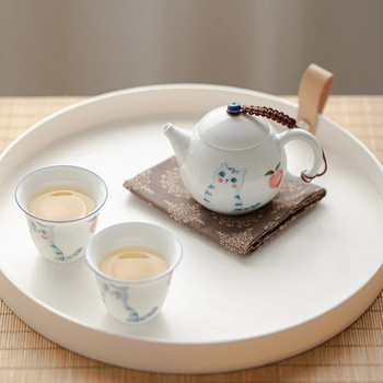 Ръчно рисувана котка Чайник Сладък анимационен Китайски керамичен чайник Чайник Чай Церемония Комплект Мляко Oolong Чай Tie Guan Yin Чаен тип