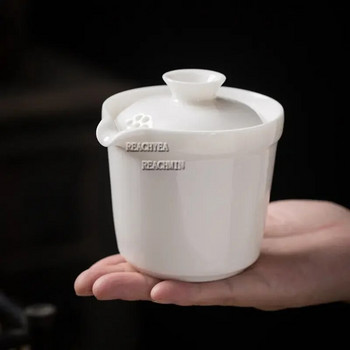 Китайски ръчно изработен бял порцеланов чайник Бяла слонова кост Керамичен чайник за чай Pu\'er Oolong Филтърен чайник