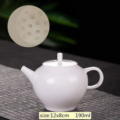 Китайски ръчно изработен бял порцеланов чайник Бяла слонова кост Керамичен чайник за чай Pu'er Oolong Филтърен чайник
