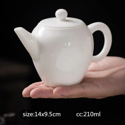 Китайски ръчно изработен бял порцеланов чайник Бяла слонова кост Керамичен чайник за чай Pu'er Oolong Филтърен чайник