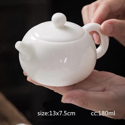 Китайски ръчно изработен бял порцеланов чайник Бяла слонова кост Керамичен чайник за чай Pu'er Oolong Филтърен чайник