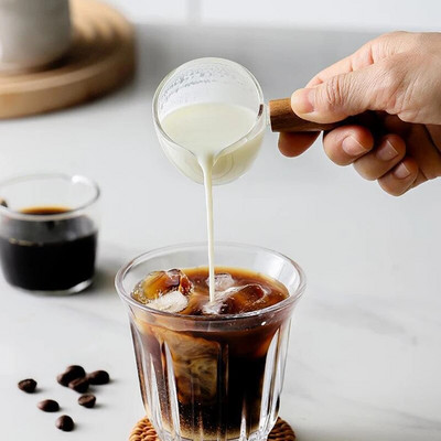 50/100 ml-es mini üveg tejes csésze fa fogantyúval, hőszigetelő sima krémes kancsó eszpresszó ecetes szósz rágcsálnivaló alkoholos csésze