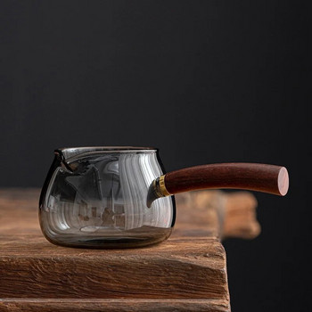 Креативна дървена дръжка от страна на манивела Стъклен диспенсер за чай Справедлива чаша с филтър, термоустойчив комплект за чай Kungfu Чайник Чайник