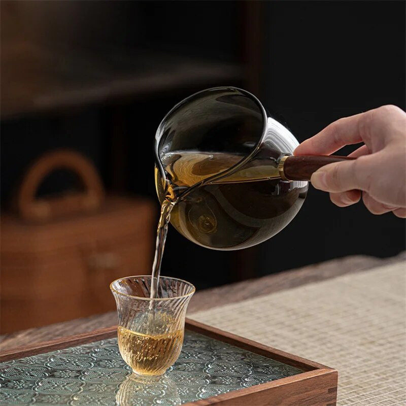 Kreativna drvena ručka na strani radilice Stakleni dozator čaja Šalica s filtrom Kungfu čajnik otporan na toplinu Čajnik Aparat za čaj