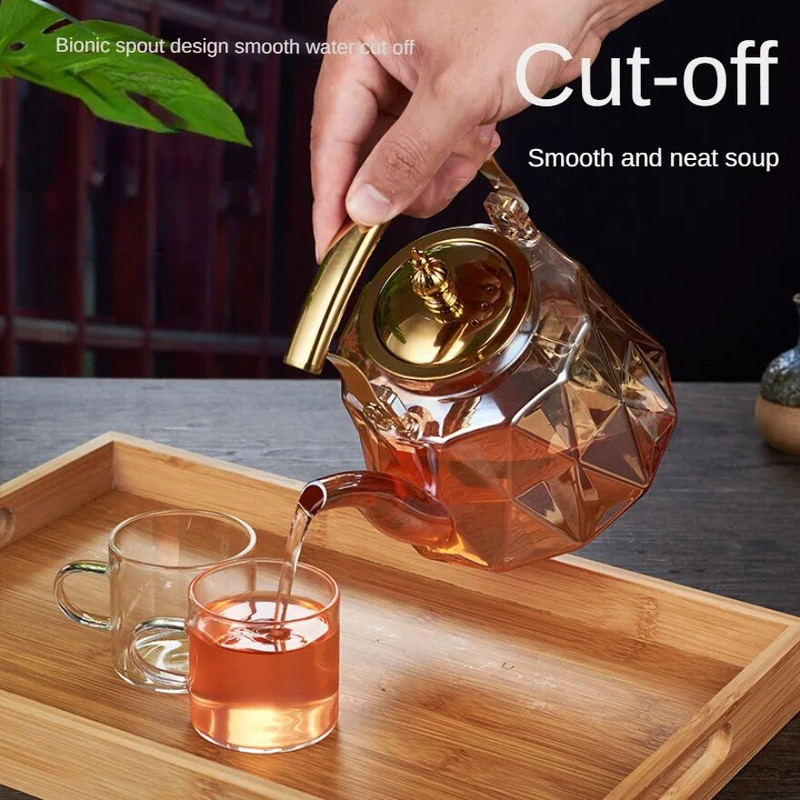 Stakleni čajnik od 1L s uklonjivim infuzerom Staklo otporno na toplinu za kućanstvo koje se može filtrirati Čajnik za kuhanje čaja na pari Prozirni čajnik