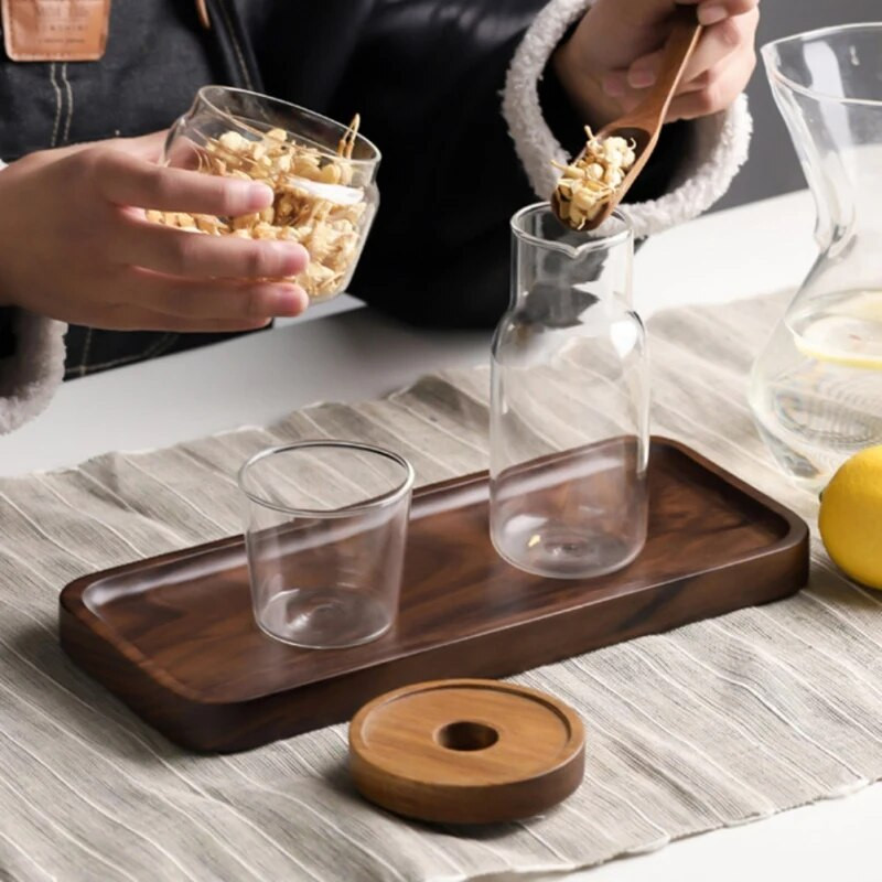 Japanski pladanj od punog drva Višenamjenski pladanj za pohranu Pravokutni tanjur Poslužavnik za kafić Desert Čaj Set pladnja za domaćinstvo s voćem