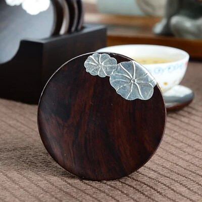 Podloga za čaj od punog drva od crne sandalovine, okrugli kvadratni podmetač za zdjelu čaja, kineski Six Gentlemen Kungfu pribor za set za čaj
