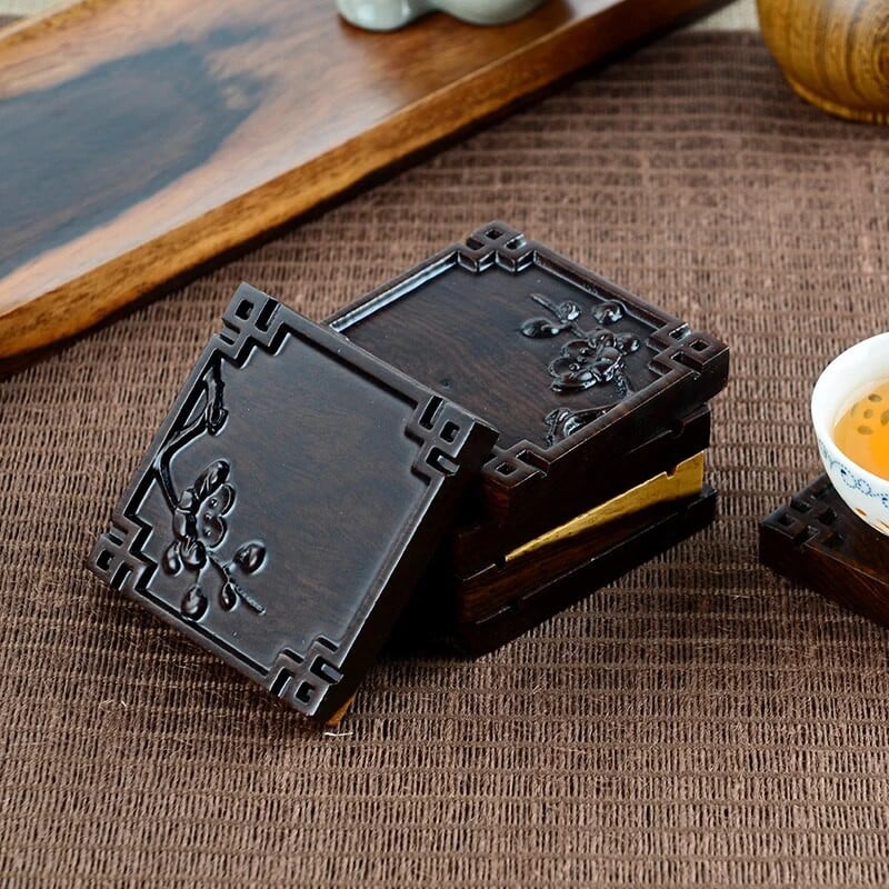 Podloga za čaj od punog drva od crne sandalovine, okrugli kvadratni podmetač za zdjelu čaja, kineski Six Gentlemen Kungfu pribor za set za čaj