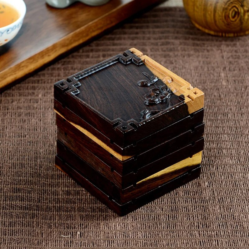 Podloga za čaj od punog drva od crne sandalovine, okrugli kvadratni podmetač za zdjelu čaja, kineski Six Gentlemen Kungfu pribor za set za čaj