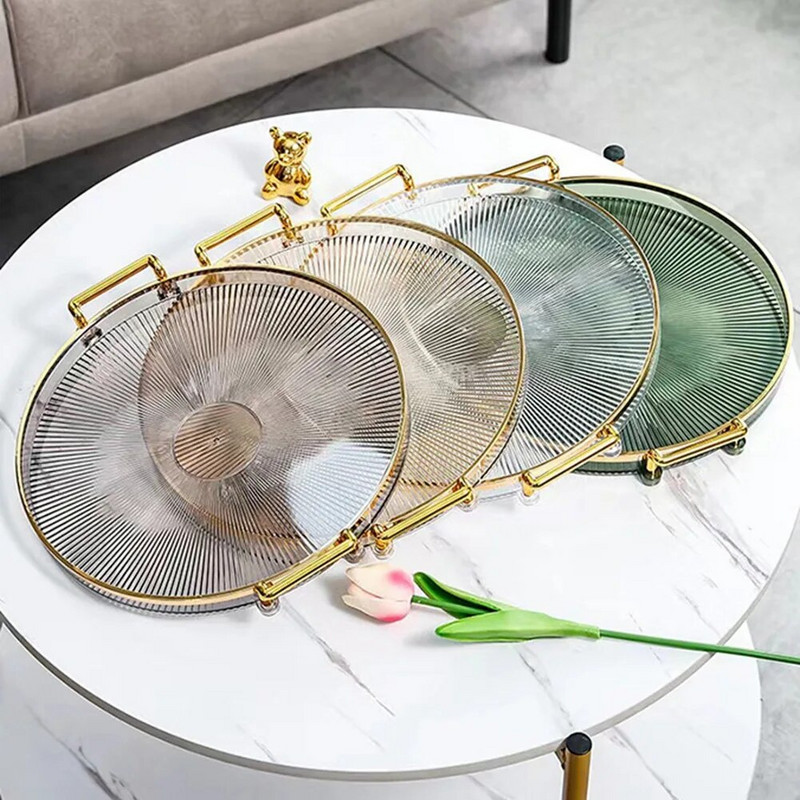 Пластмасова кръгла тава Декоративен органайзер за съхранение за баня, тоалетна, резервоар, спалня, кухненски плот, скрин за съхранение на бижута