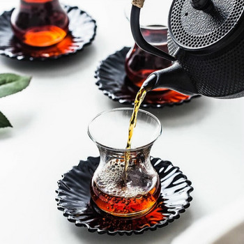 160/170ml Σετ πιατάκια για φλιτζάνι μαύρου τσαγιού Water Cafe Ποτήρια τσαγιού Espresso Κιτ δίσκος καφέ Ανθεκτικό στη θερμότητα Γυάλινο ποτήρι Ποτό για το σπίτι