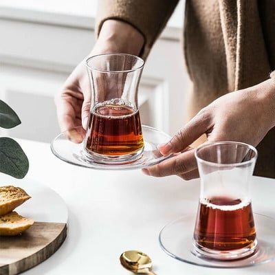 160/170 ml Fekete tea csésze csészealj készletek Víz kávézó teáspoharak Espresso kávétálca készlet Hőálló üvegpohár Otthoni ivóedények