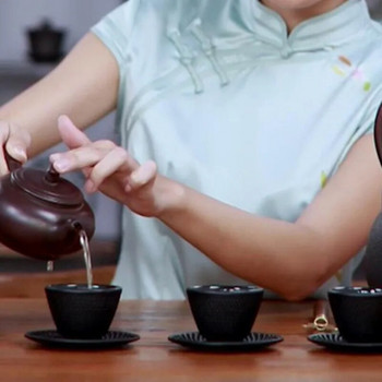 Σετ φλιτζάνι τσαγιού και πιατάκια από χυτοσίδηρο Ιαπωνικού στιλ Drinkware Heavy Duty Φλιτζάνι τσαγιού Castiron Μεταλλικά σουβέρ Κύπελλο καφέ Espresso