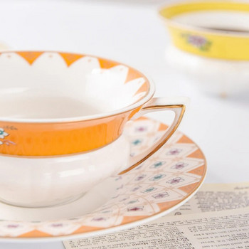 Британски чинийки за чаша за кафе с цветя, костен Китай, пасторален следобеден чай, чинийка за чаша за черен чай