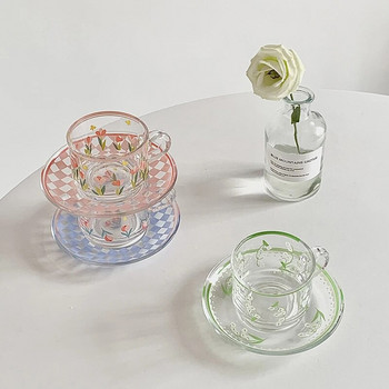 Творчески комплект чинийки за чаши за кафе Корейски чаши Ръчно рисувани растения и цветя Чаша за кафе Домашна кухня Чаши за еспресо