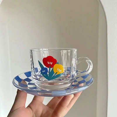 Kreativna šalica za kavu Set tanjurića Korejske šalice Ručno oslikane biljke i cvijet Šalica za kavu Kućna kuhinja Posuđe za piće Šalice za espresso