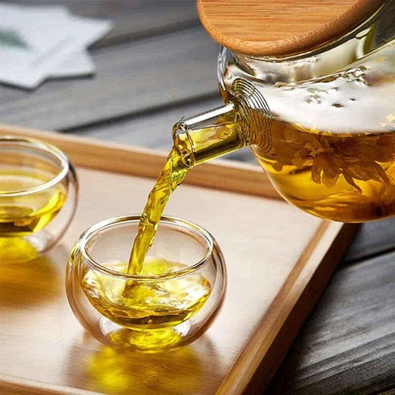 Čaša za čaj od 6 komada, set posuđa, dvostruka staklena šalica otporna na toplinu, kung fu set za čaj, prozirna staklena šalica za čaj Puer Oolong šalica za čaj