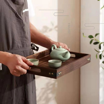 Безплатна правоъгълна дървена поднос за чай Сервиране на маса Чиния Закуски Ястие за съхранение на храна за хотел Домашно сервиране Поднос за чай