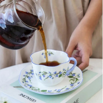 Растителна чаша за кафе и чинийка Чаша от костен порцелан, съд за чаша за следобеден чай, закуска, офис, комплект домашни съдове