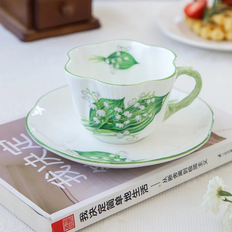Biljna šalica za kavu i tanjurić Šalica od kineskog porcela, posuda za šalicu poslijepodnevnog čaja, doručak, ured, kućni set posuđa