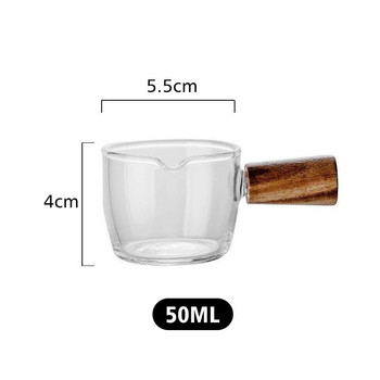 50/100 ml Мини стъклена чаша за мляко с дървена дръжка, топлоизолация, гладка кана за сметана, еспресо, оцет, сос, закуски, чаша за алкохол