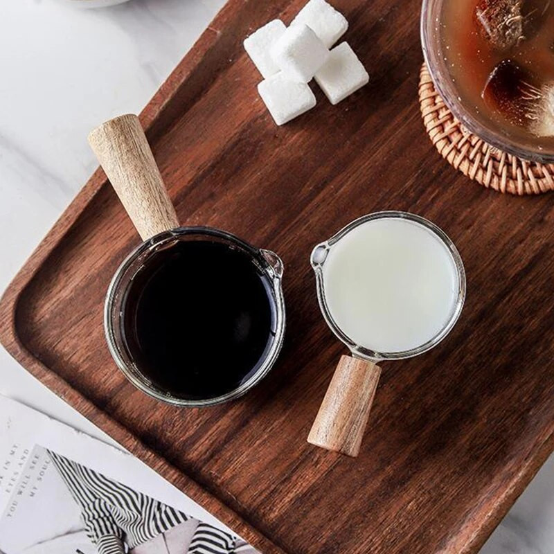 50/100 ml Mini staklena šalica za mlijeko s drvenom ručkom Toplinska izolacija Glatka posuda za kremu Espresso Ocat Umak Grickalice Šalica za alkohol