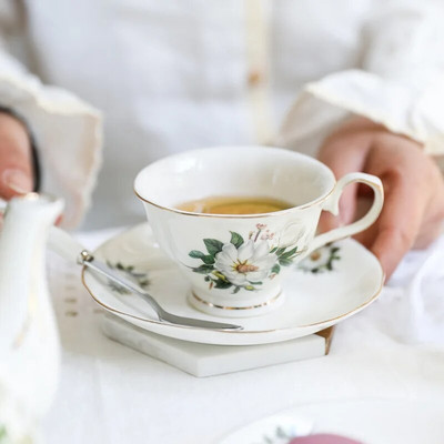 2 kompleta britanskog cvijeta Čaša za čaj i tanjurić Set žličica Ruža Keramika Šalica za kavu Tanjurić Žličica Set šalica za espresso Popodnevni čaj