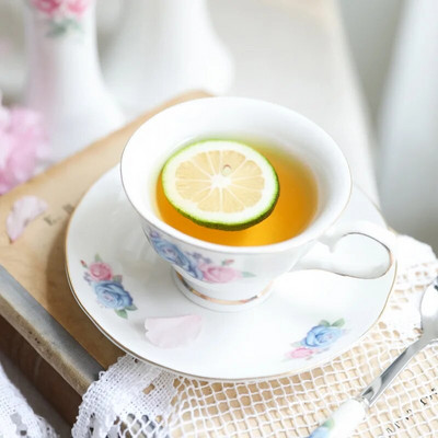 2 kompleta britanskog cvijeta Čaša za čaj i tanjurić Set žličica Ruža Keramika Šalica za kavu Tanjurić Žličica Set šalica za espresso Popodnevni čaj