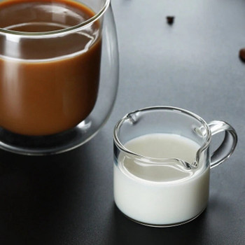 Комплект от 2 стъклени кана за мляко Двоен чучур Кана за наливане на кафе със сметанов сос Бариста Craft Кана за разпенване на мляко лате Кана