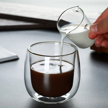 Комплект от 2 стъклени кана за мляко Двоен чучур Кана за наливане на кафе със сметанов сос Бариста Craft Кана за разпенване на мляко лате Кана
